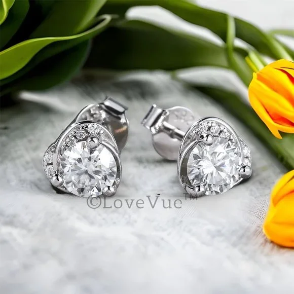 Certified 1ct. t.w. Diamond Love Knot Brilliant Cut Stud Earrings - Picture 1 of 15